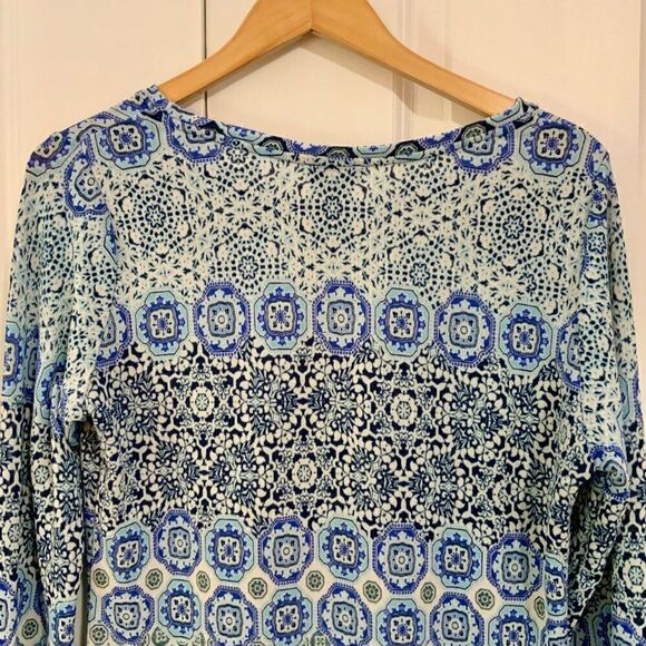 The Limited Blue Green Geometric Boho Print Long Sleeve Top Large - Picture 7 of 10